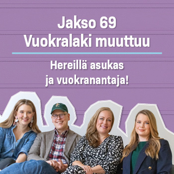 Jakso 69 Vuokralaki muuttuu – Hereillä asukas ja vuokranantaja! Kuvassa Jonna, Janne, Pauliina ja Minni.